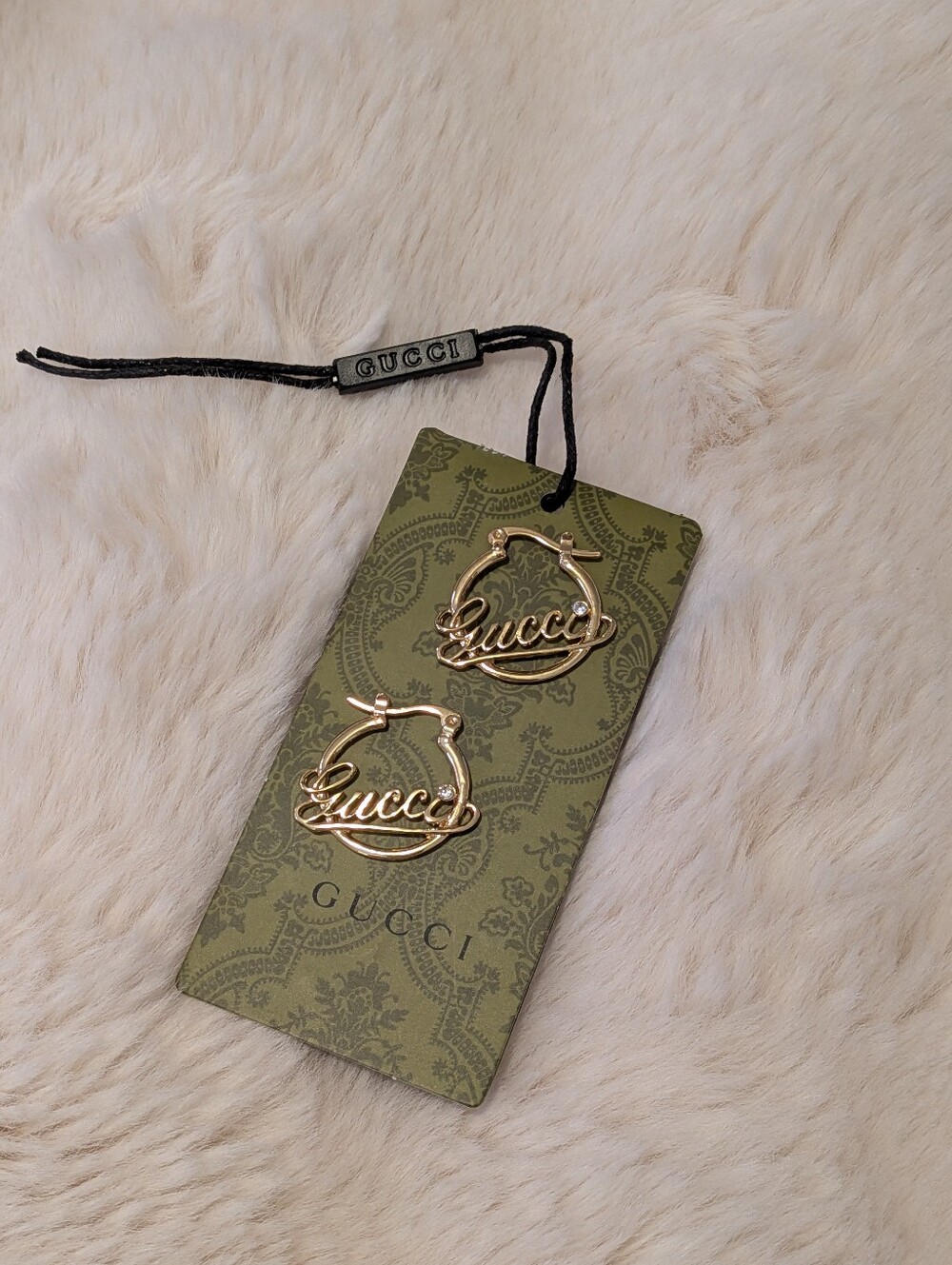 Gucci Style Gold Script Hoop Earrings